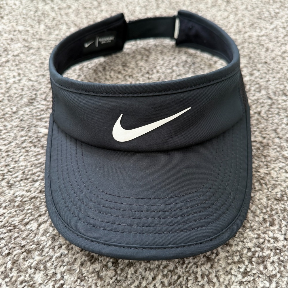 Nike Hat Cap Strap Back Black Visor Featherlight Tennis Running Outdoor Mens